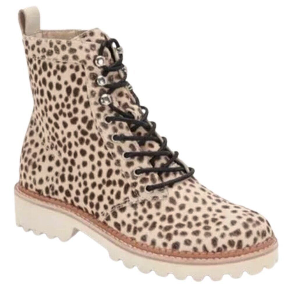 NEW Dolce Vita Avena Animal Print Calf Hair Lace Up Combat Boots Sz. 8.5